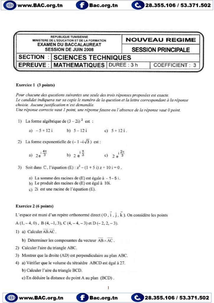 Épreuves Baccalauréat Avec Corrections Mathématique Bac Technique